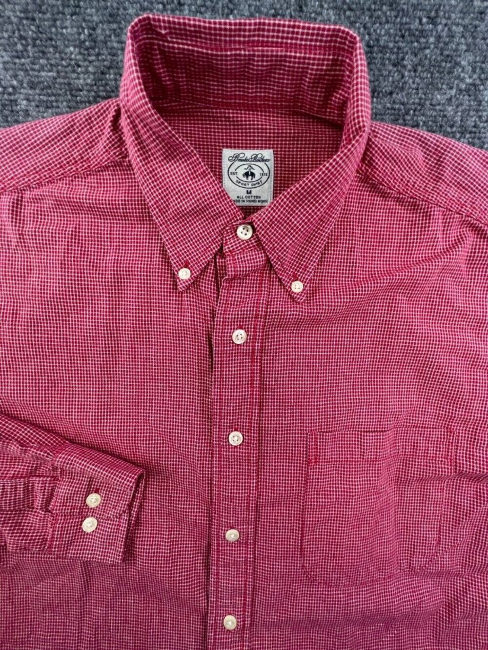 Brooks Brothers Button Up Sport Shirt Long Sleeve Medium Red Check All Cotton